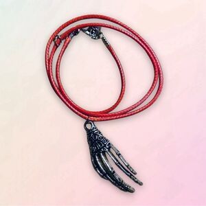Creepy, Oversized Skeleton Hand Pendant, w/ Black Wax Cord Necklace